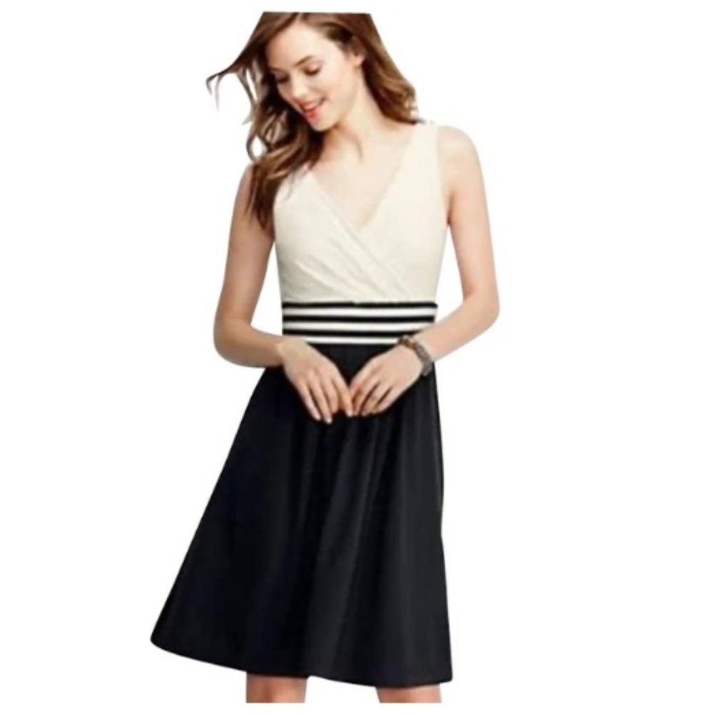 .Lands End nautical black & cream fit & flare  dress. LP